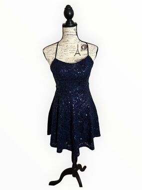 Emerald Sundae | Navy Sequin Lace Fit & Flare Dress | Small